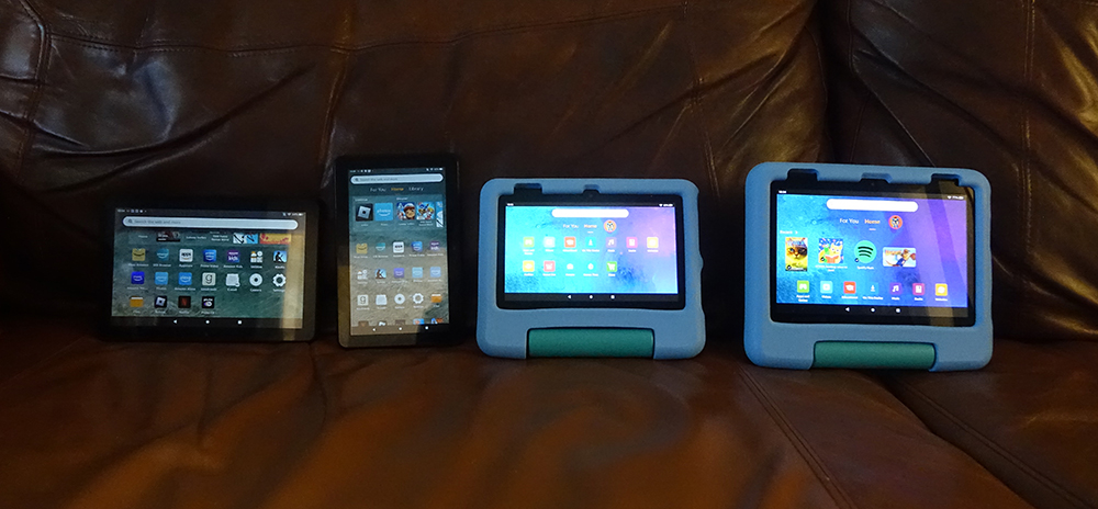 Four Amazon Fire tablets