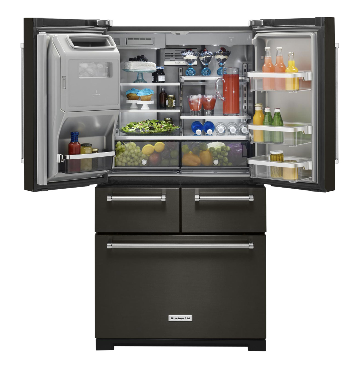 Холодильник KitchenAid с открытыми дверцами