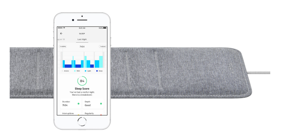 Withings sleep mat with smartphone