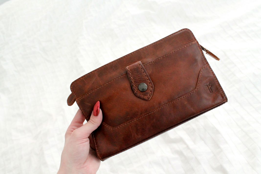 frye leather clutch