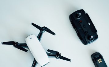 A DJI Mavic drone on a white table