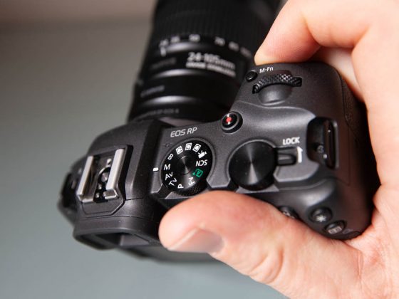 A photo of the top of the Canon EOS RP camera