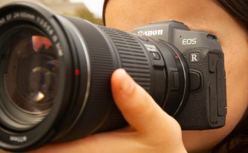 A girl taking a photo with the Canon EOS RP