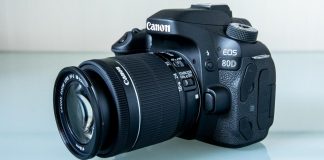 A photo of a Canon EOS 80D on a table