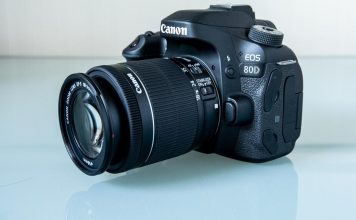 A photo of a Canon EOS 80D on a table