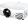 The Epson 4010 home theatre projector on a white background. The lens points to the bottom left corner of the picture.