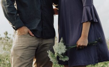 A photo of a couple taken near sunset