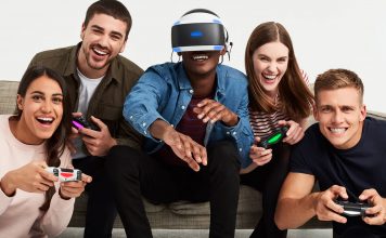 Woman sitting on bed wearning Noon VR headset