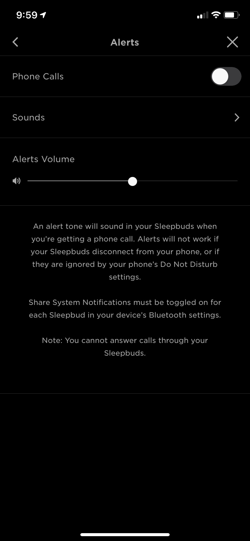 Bose Sleepbuds app alerts