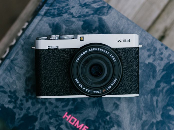 A photo of the Fujifilm X-E4 mirrorless camera