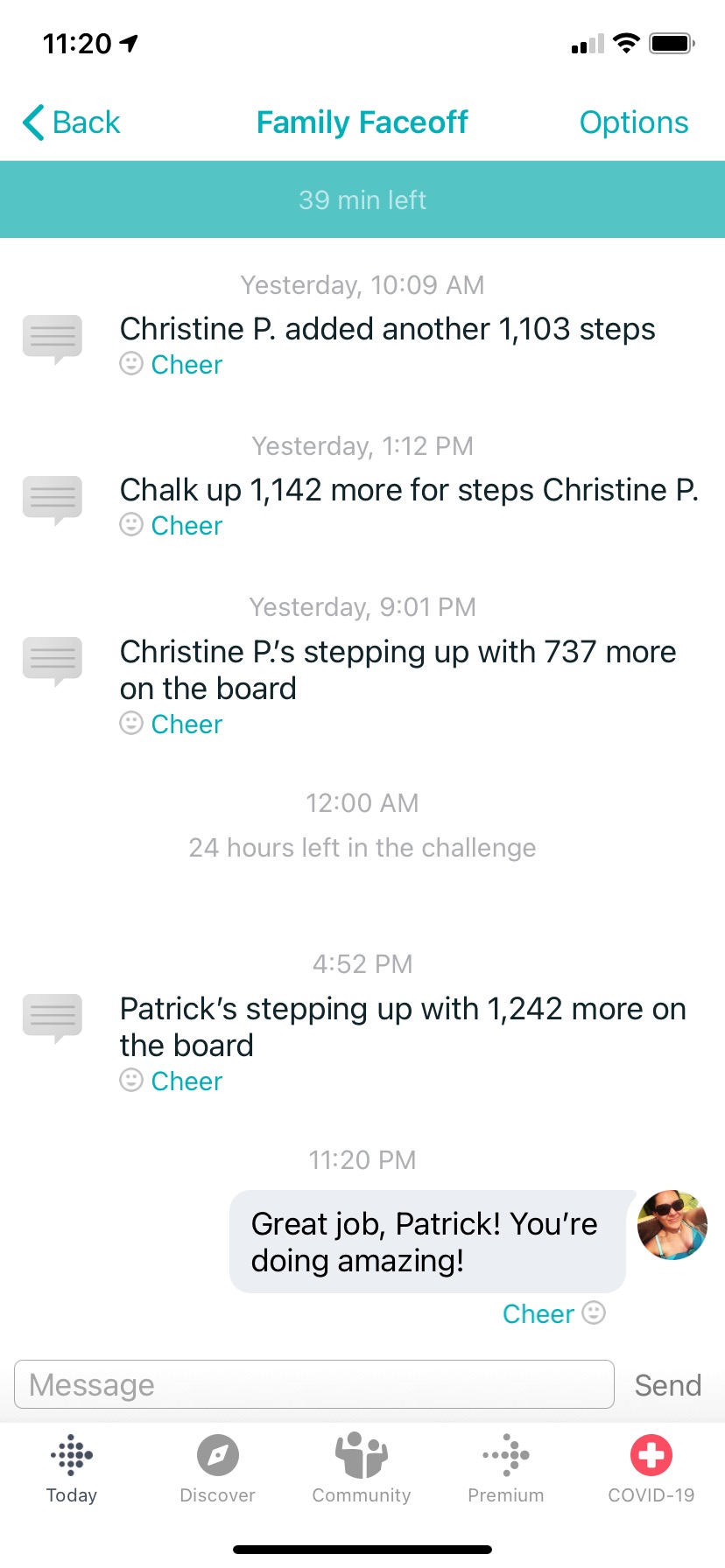 Fitbit app Family Face-off challenge