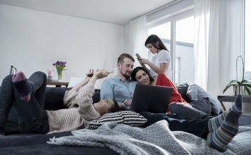 family together in living room