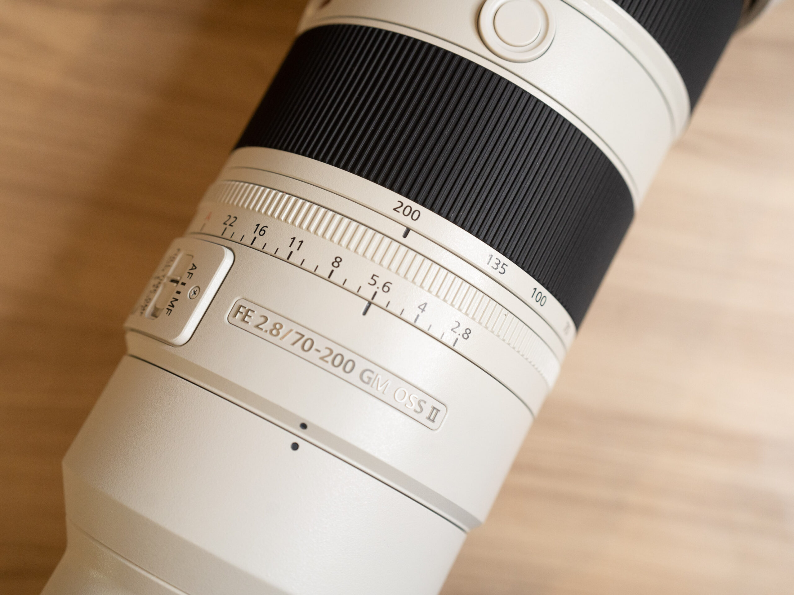 A close-up photo of the Sony FE 70-200mm F2.8 GM OSS II lens