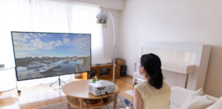 woman using a projector