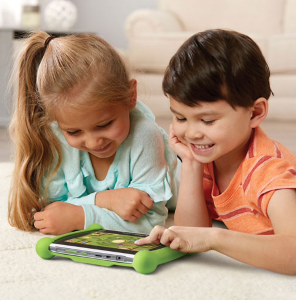 Two kids on a tablet