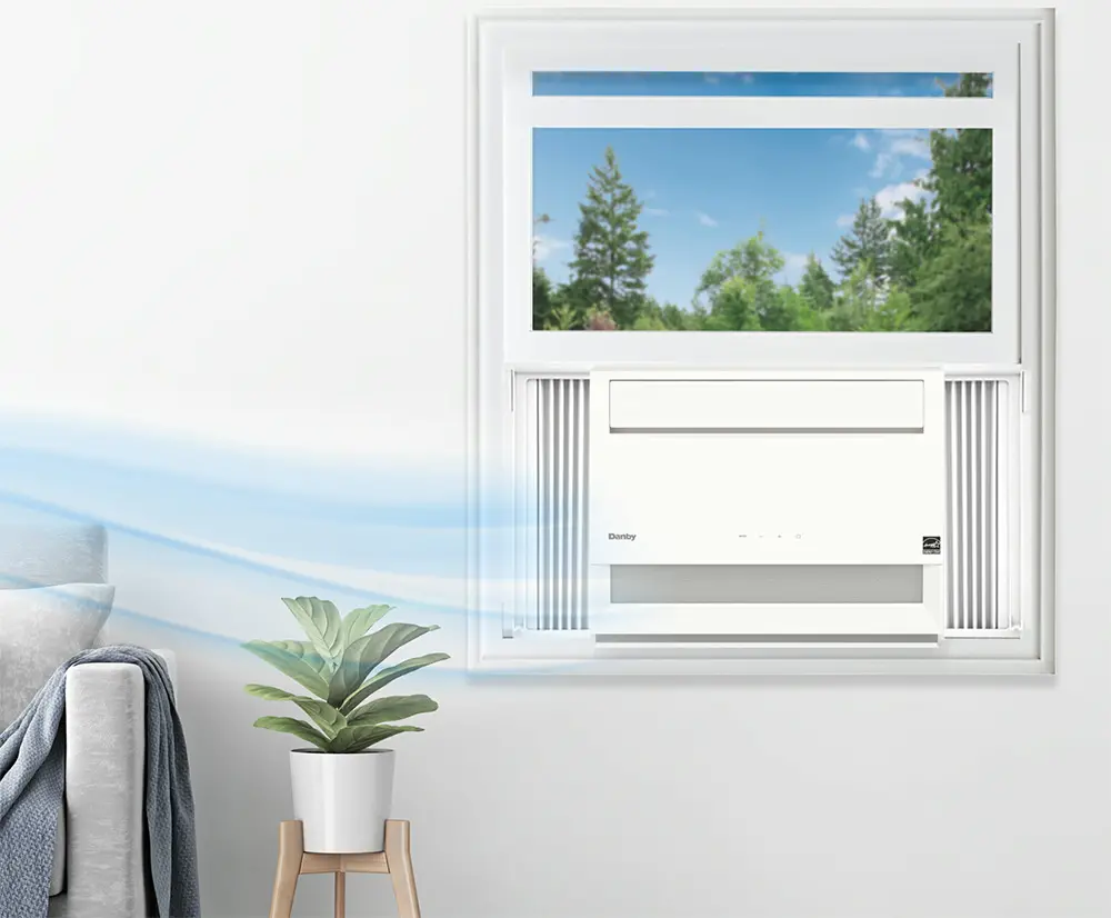 Danby 8000 BTU Window AC installed in living room.
