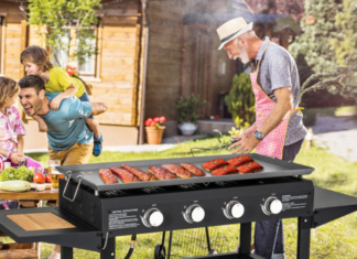 A man grilling on a Costway grill.