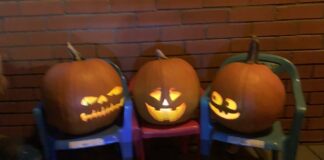 Halloween pumpkins with projected faces