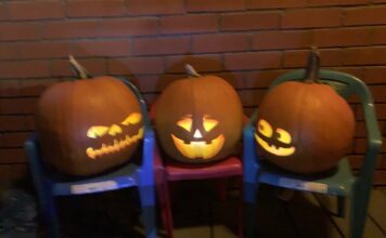 Halloween pumpkins with projected faces