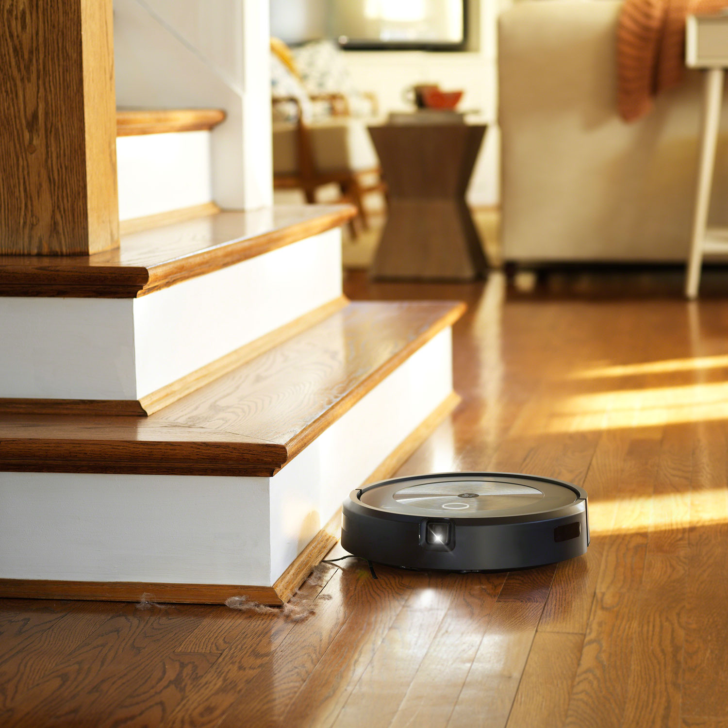 iRobot Roomba j7+ on hardwood floor