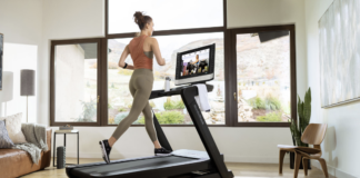 Woman on the Nordictrack folding treadmill