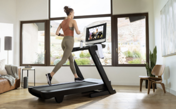 Woman on the Nordictrack folding treadmill