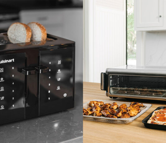 Split image of a toaster and a toaster oven