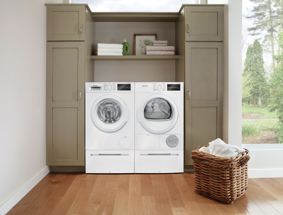 Bosch washer and dryer on pedestals