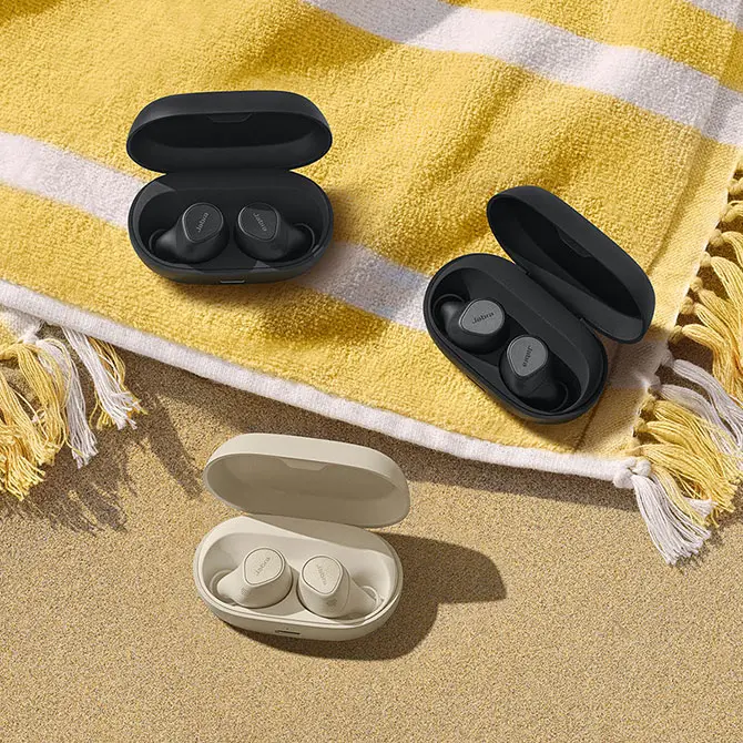 Jabra Elite wireless headphones at the beach