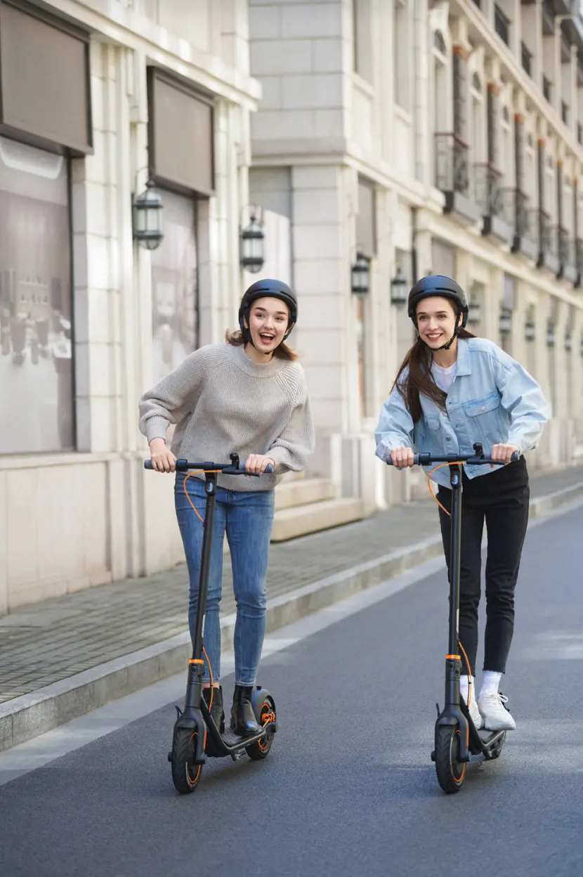 Two students riding escooters. 