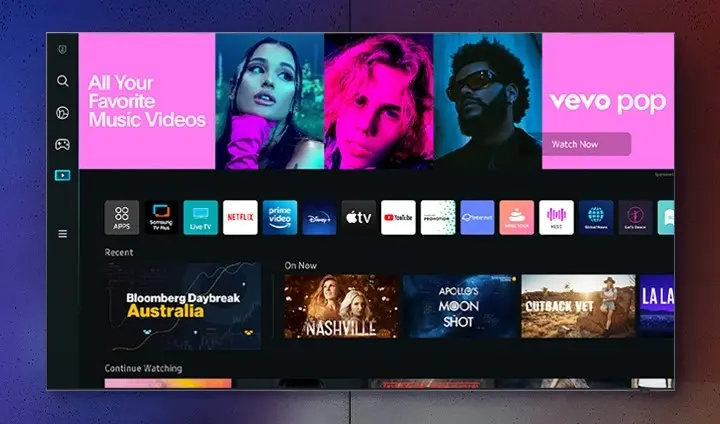 Samsung Smart TV showing off it's menus and streaming servicves