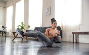 Woman working out at home