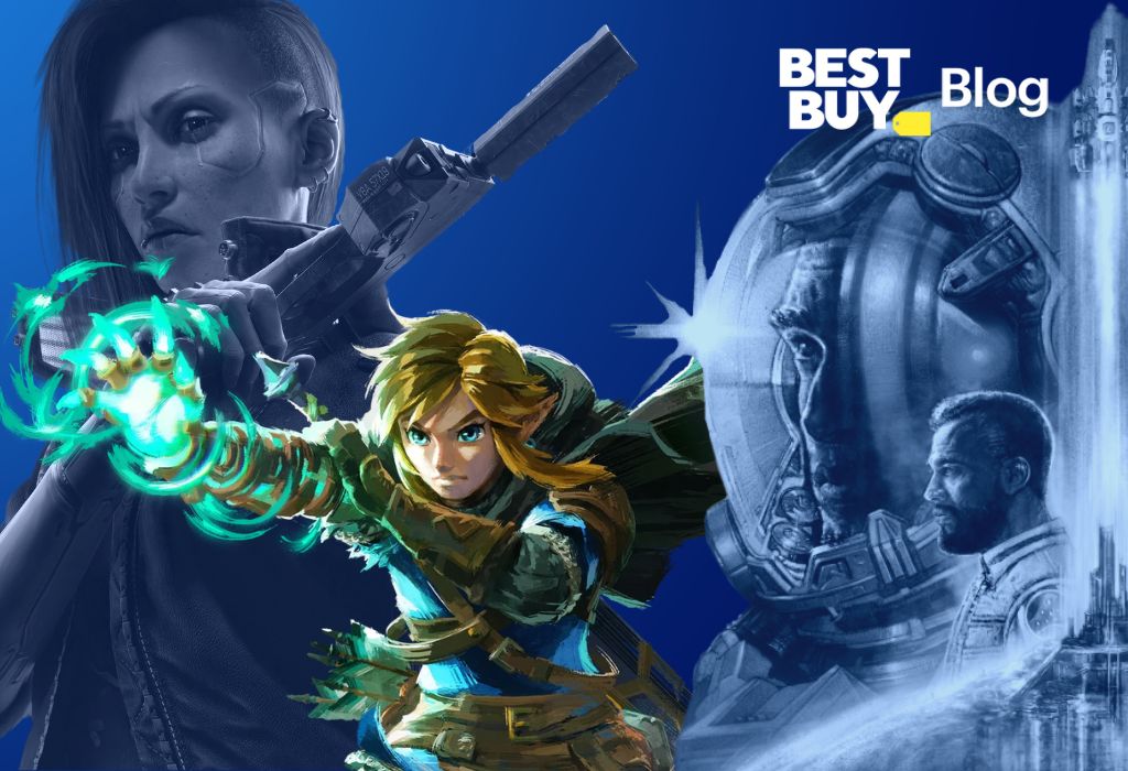 Best Buy Blog's banner image for the RPG genre with major characters from games like V from Cyberpunk, Link from Legend of Zelda Tears of the Kingdom and Starfield.