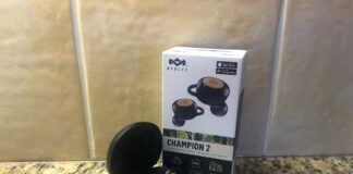 Marley Champion 2 earbuds in case with packaging.
