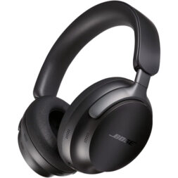 Bose QuietComfort Ultra headphones in black on white background.