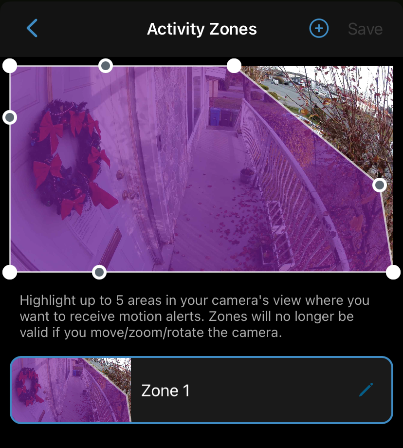 Activity zones on the Arlo Secure app for adjusting detection areas of your camera