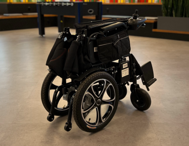 black electric wheelchair folded up.