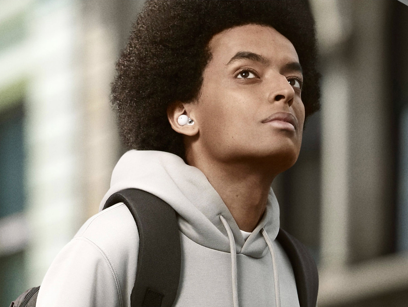 Man wearing Sony LinkBuds Open-Ear True Wireless Earbuds