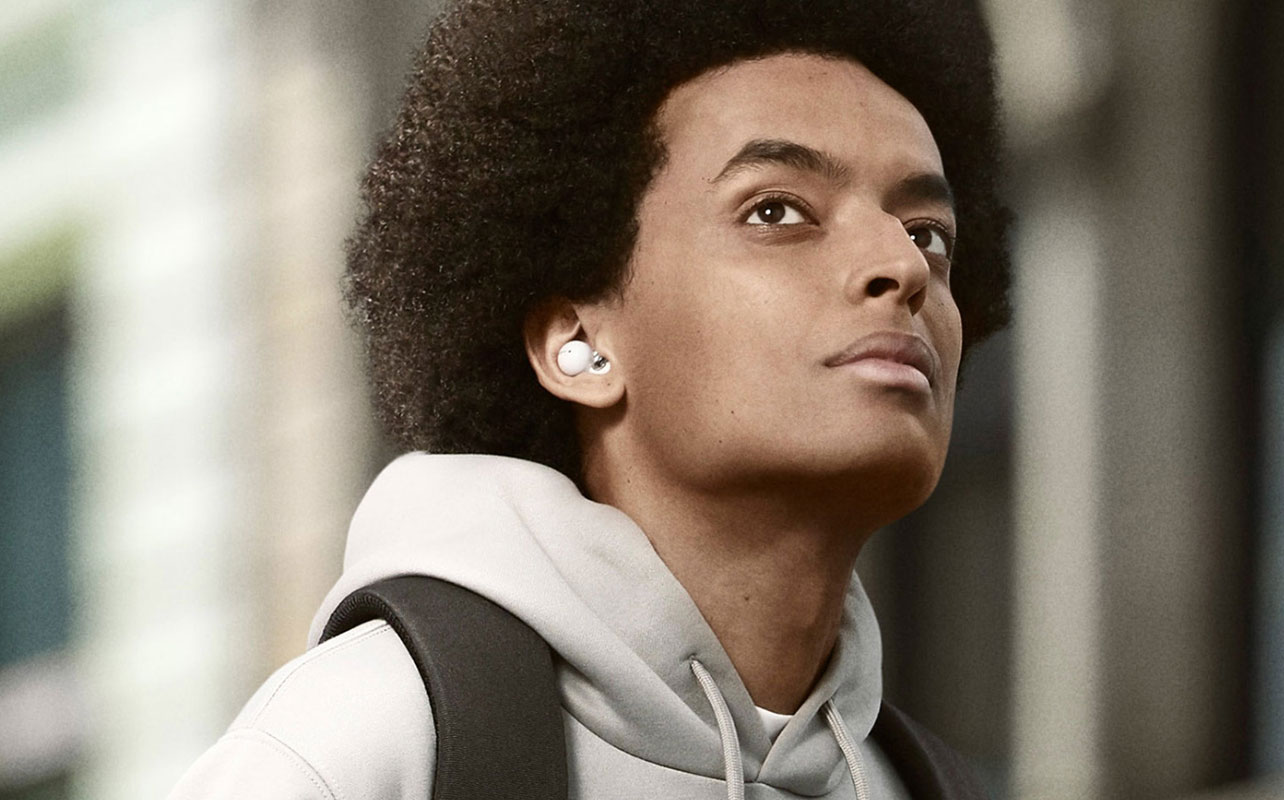 Man wearing Sony LinkBuds Open-Ear True Wireless Earbuds