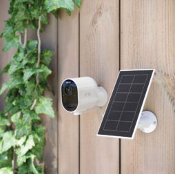 solar panel powering security camera