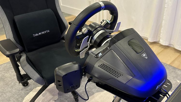 Gaming setup with the Turtle Beach VelocityOne Racing wheel and pedal system