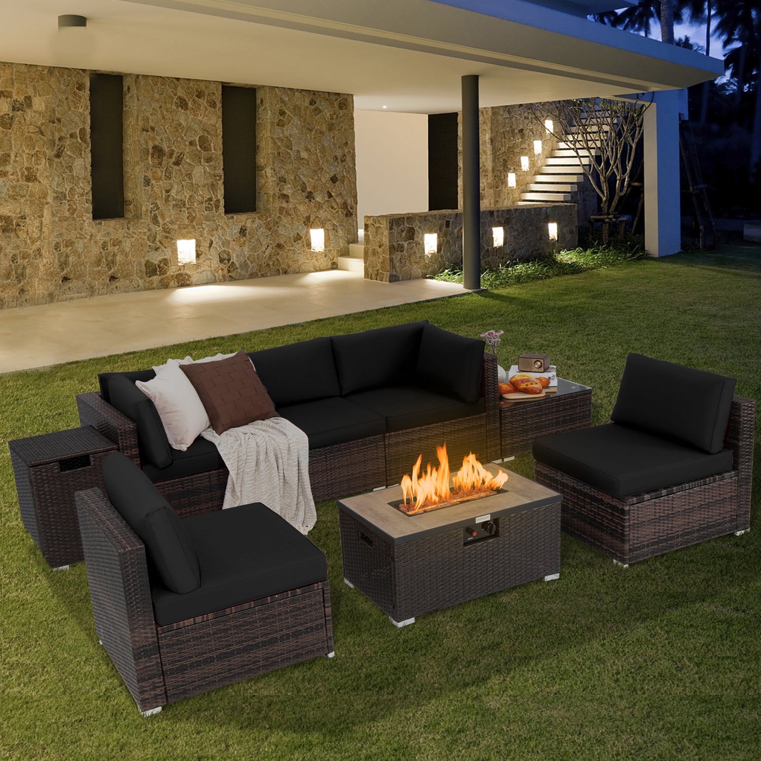 Patio conversational set with fire table