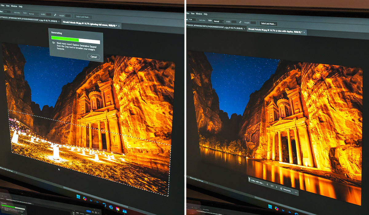 Comparaison avant et après de l'IA générative dans Adobe Photoshop. 