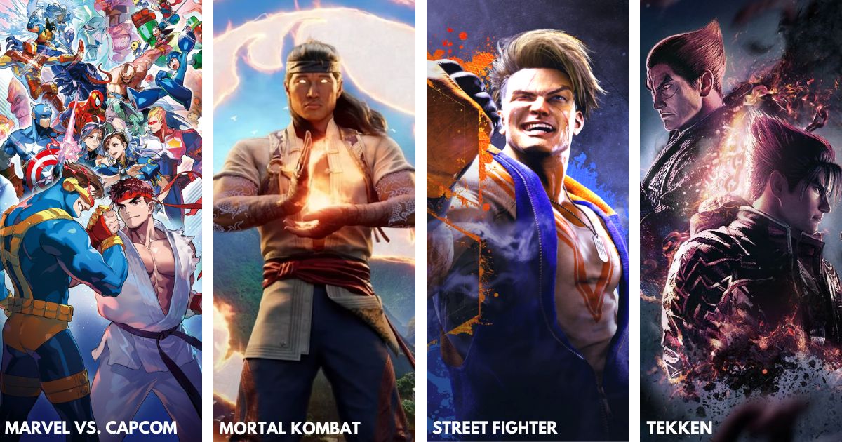 Video Game Action Banner featuring fighting games Marvel vs. Capcom, Mortal Kombat, Street Fighter and Tekken