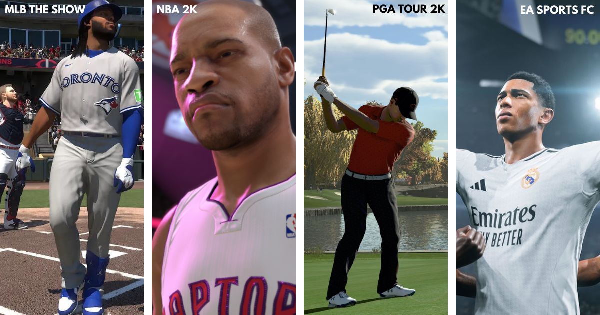 video game sports "major league video game sports" banner with MLB The Show 24, NBA 2K, PGA and EA Sports Fc