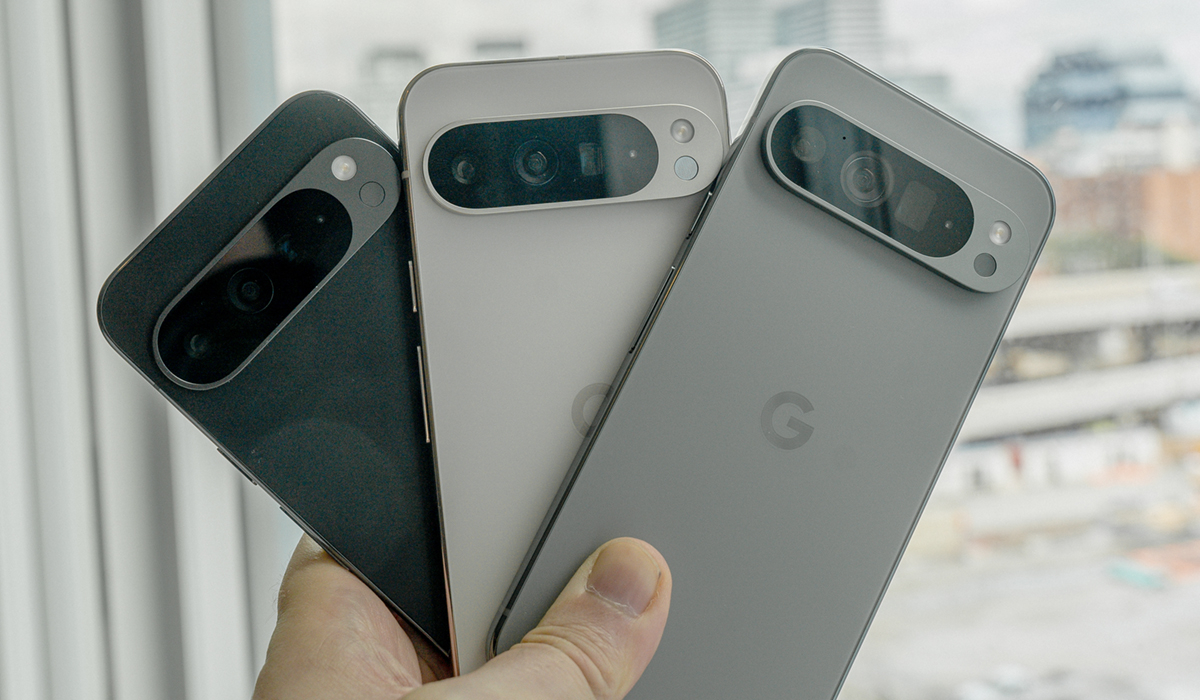 Google Pixel 9 Pro lineup of three different colours.