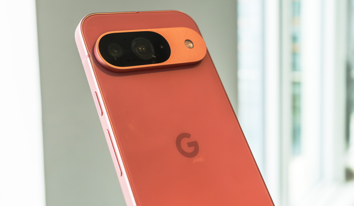 View of the back of Google Pixel 9 in pink.