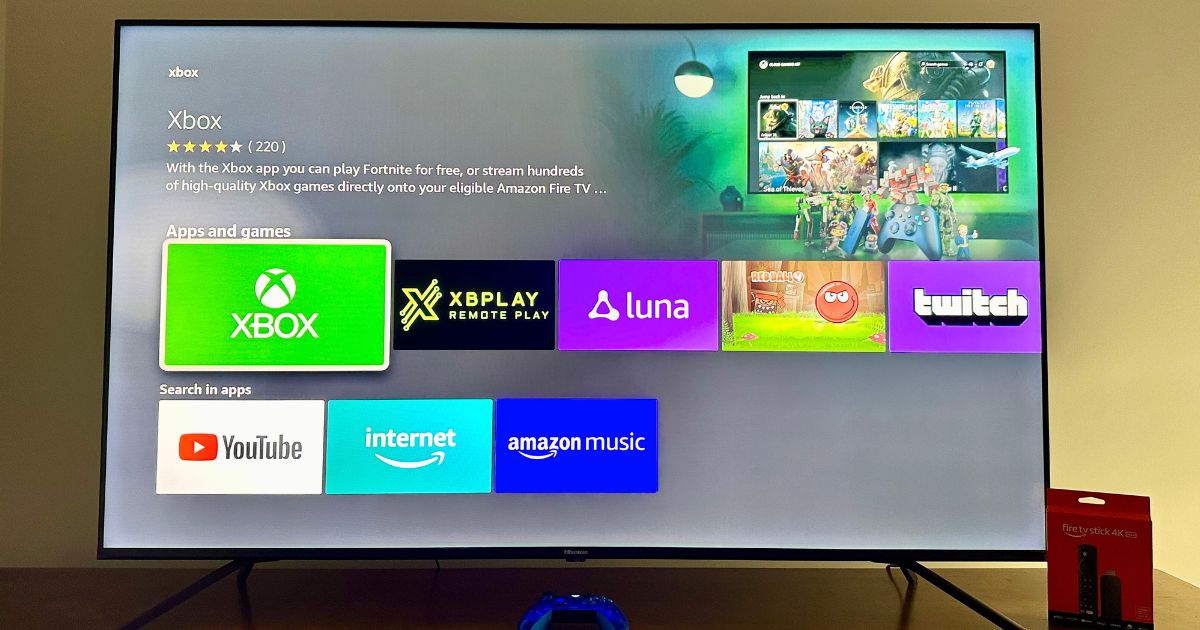 The Amazon Fire TV Stick with the Xbox app downloaded.