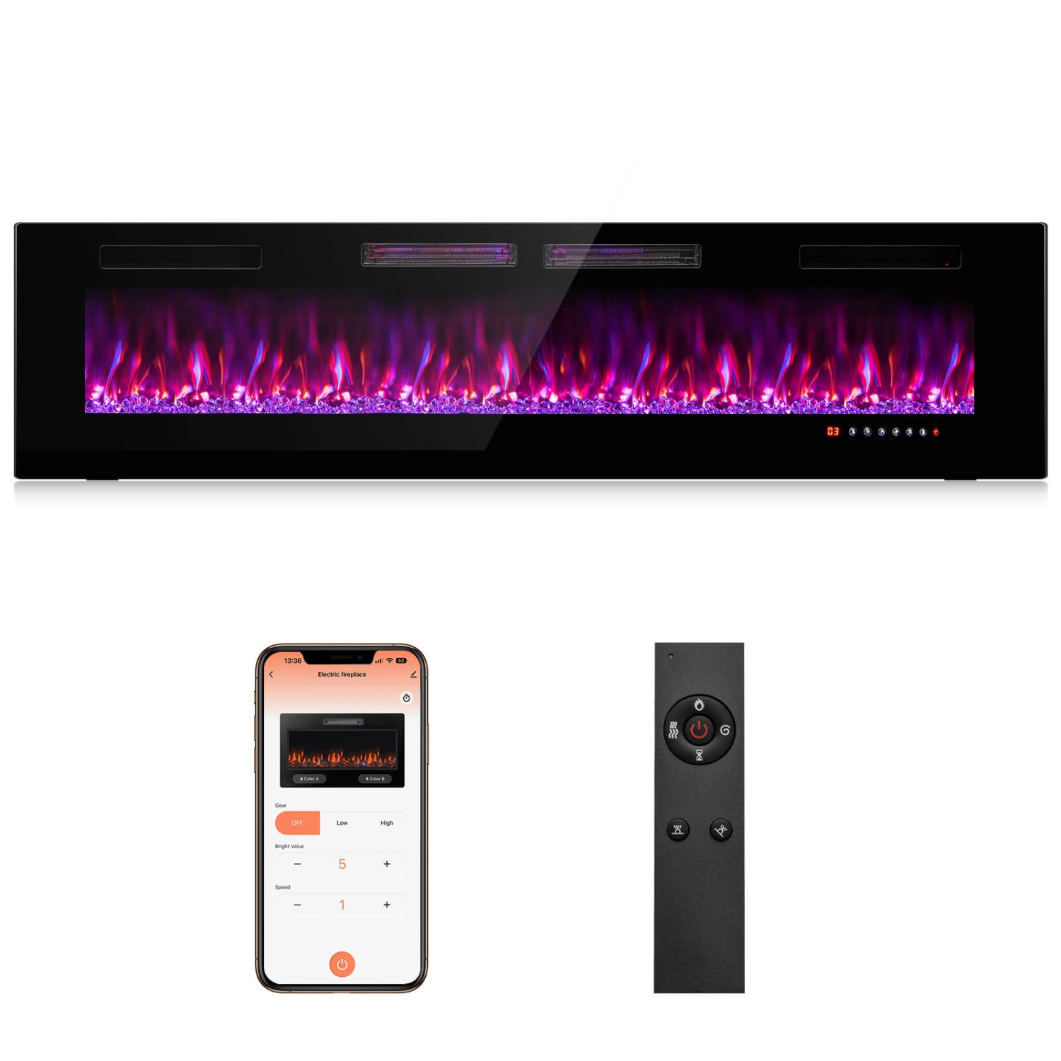 CostwayUltra-Thin Electric Fireplace Wall-Mounted & Recessed Fireplace Heater