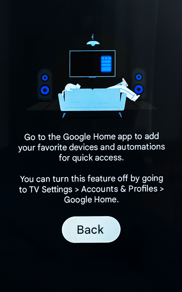 Google TV Streamer smart home setup panel onscreen.